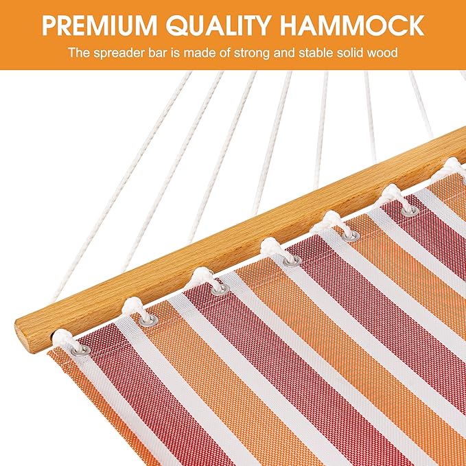 Lazy Daze Hammocks Quick Dry Hammock with Spreader Bar 2 Person Double Hammock with Chains Outdoor Outside Patio Poolside Backyard Beach 450 lbs Capacity, Red Stripes