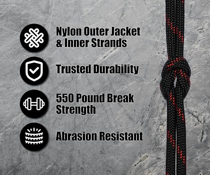BORED? PARACORD! 550 lb Paracord - Ideal for Crafting, Camping, DIY Projects, Active & Military Outdoors - Strong Survival Rope - Tactical Parachute Cord Type III - Thin Red Line 50 Feet