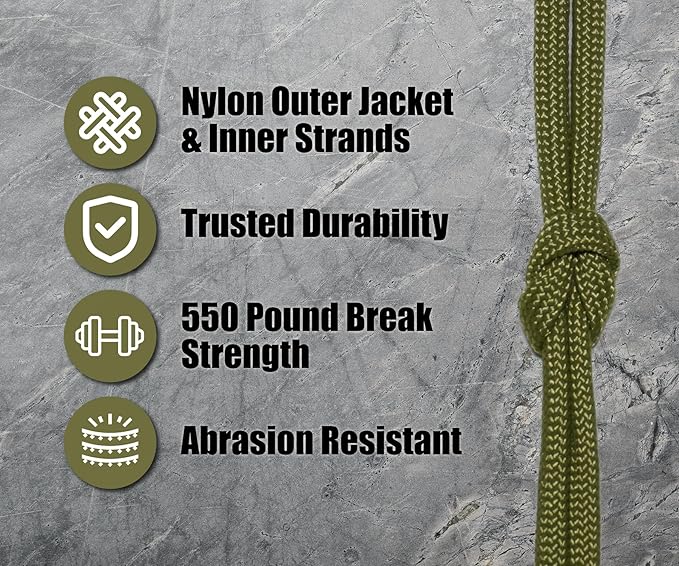 BORED? PARACORD! 550 lb Paracord - Ideal for Crafting, Camping, DIY Projects, Active & Military Outdoors - Strong Survival Rope - Tactical Parachute Cord Type III - Moss 250 Feet