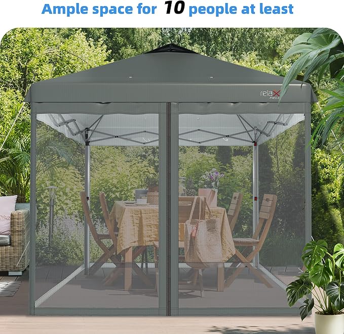 10x10 Pop Up Canopy Tent with Mosquito Netting, Outdoor Portable Screen Tent for Yard, Party, Camping and Picnic, 3 Height Positions, Patio Gazebo with Roller Bag and 4 Sandbags