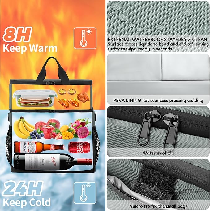 EULANT Large Waterproof Cooler Bag with Removable Lunch Bag,27 Can Collapsible Insulated Ice Chest Leak-Proof Cooler Bag for Men & Women Work Outdoor Beach Trips