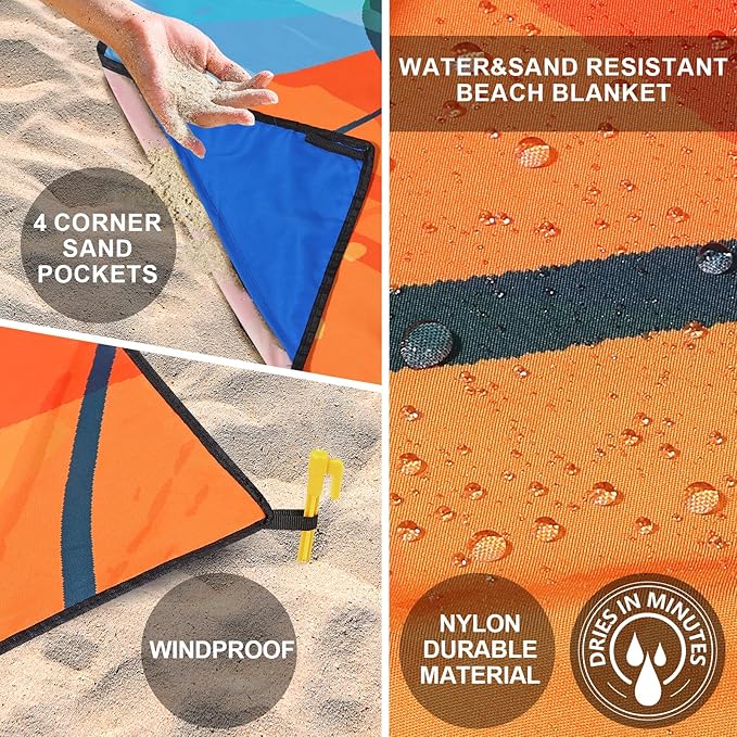 Beach Blanket Waterproof Sandproof Extra Large Beach Mat 79" X 83"/120"x108"for 1-8 Adults Quick Drying Durable Outdoor Picnic Mat for Beach Travel Camping Hiking