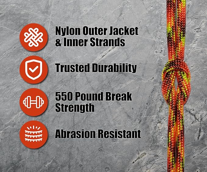 BORED? PARACORD! 550 lb Paracord - Ideal for Crafting, Camping, DIY Projects, Active & Military Outdoors - Strong Survival Rope - Tactical Parachute Cord Type III - Fireball 100 Feet