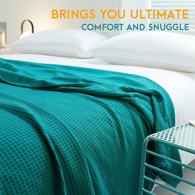 AmyHomie Cooling Blanket King Size, 100% Rayon Derived from Bamboo, Cool Summer Blanket for Hot Sleepers Soft Comfy Waffle Lightweight Blankets for All Seasons(Teal, 108×90in)