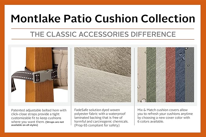 Classic Accessories Montlake Water-Resistant 21 x 22 x 4 Inch Patio Lounge Back Cushion, Heather Henna Red, Outdoor Loveseat Cushions