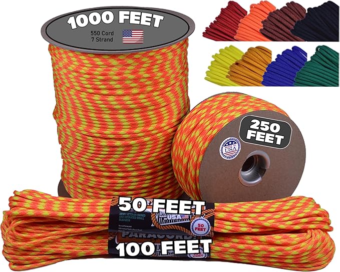 BORED? PARACORD! 550 lb Paracord - Ideal for Crafting, Camping, DIY Projects, Active & Military Outdoors - Strong Survival Rope - Tactical Parachute Cord Type III - Search and Rescue 50 Feet