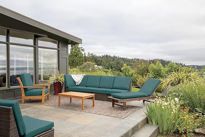 Classic Accessories Ravenna Water-Resistant 25 x 25 x 5 Inch Square Patio Seat Cushion Slip Cover & Foam, Mallard Green, Lounge Chair Cushion