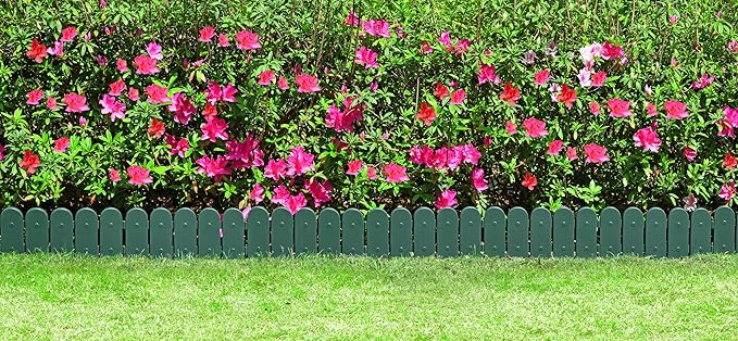 Evelyne Garden Border Edging: Wooden Fence Design - 8pcs Green Yard Landscaping Fence Liner Lawn Edge Barrier - 10ft Kit of Decorative Lawn Landscape Panels Elements -Landscaping Edging-GMT-10374-B08