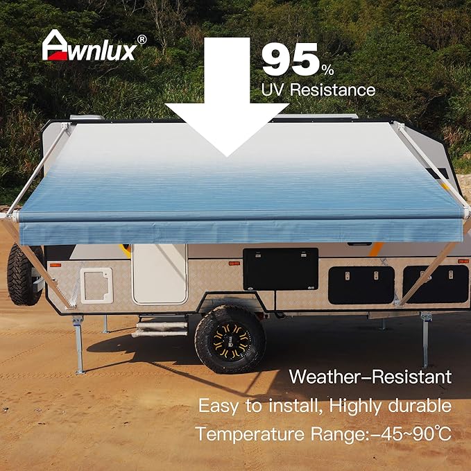 AWNLUX RV Awning Fabric Replacement Heavy Duty Weatherproof 4-Ply Vinyl Camper Awning Fabric- Universal Outdoor Canopy for Camper, Trailer, and Motorhome Awnings Ocean Blue-19' (Fabric 18'2"X8")