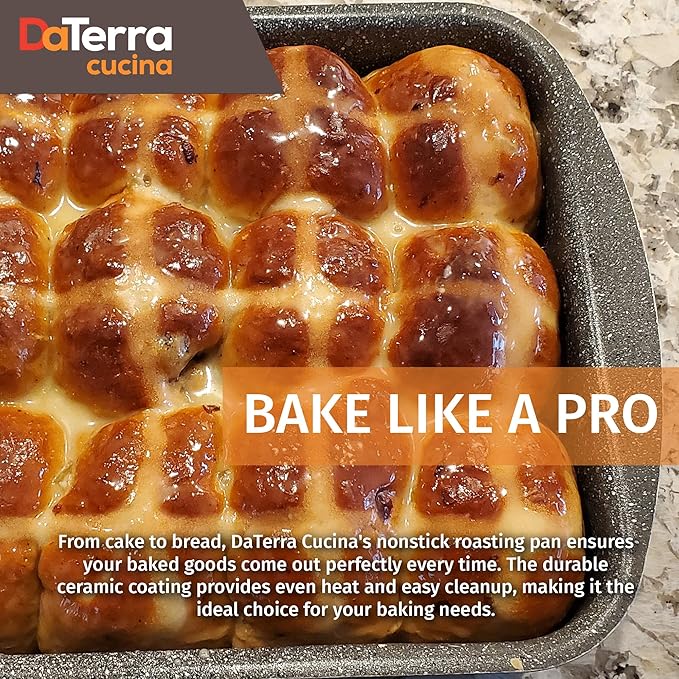 DaTerra Cucina Roasting & Lasagna Pan – 16" x 12" x 3", Large Nonstick Ceramic – Oven & Stovetop Safe to 600°F, 2.5mm Aluminum Base, PTFE, PFOA, Lead & Cadmium Free – Durable & Stylish, Made in Italy