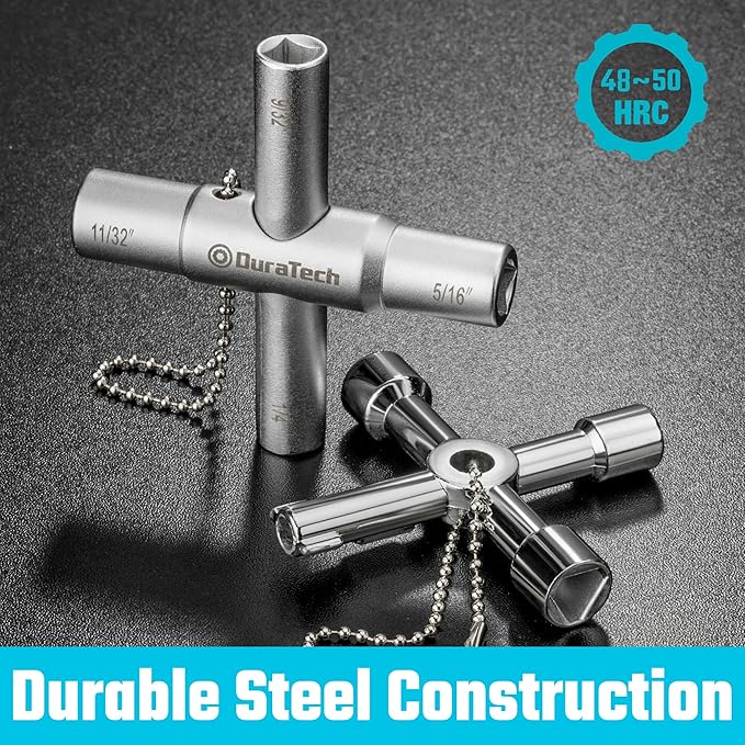 DURATECH 4 Way Sillcock Key Set, Utilities Key, Multi-functional Water Key, 2-Pack, for Valve, Faucet, and Spigots