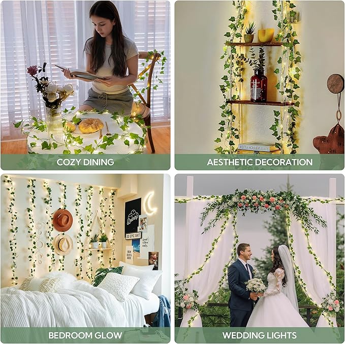 HEYFUNi Vines with Lights, 23 Ft 73 Led Fake Ivy Vines with Fairy Lights USB/Battery Operated, Leaf String Lights for Bedroom, Wall, Balcony, Wedding Decor, Warm White