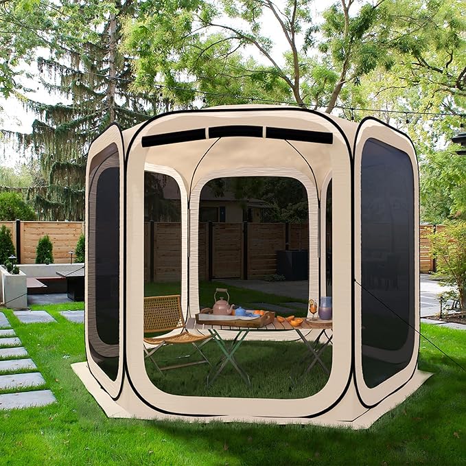 HOOYEAH Pop-up Screen House Tent, Portable Screen Room Camping Canopy Tent Instant Screen Tent Ultimate Outdoor Shelter with Carry Bag for Patio, Backyard, Garden and Outdoor Activities, 10x10