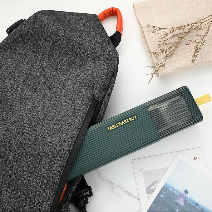 DEVICO Travel Utensils with Case, 18/8 Stainless Steel Reusable Silverware Set for Lunch Box, Portable Cutlery Set, Fork and Spoon Set for Camping, Lunch, Picnic, Workplace, School (Dark Green)