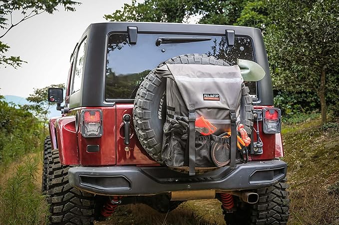 ALL-TOP Spare Tire Trash Bag, Heavy Duty Truck Tailgate Trash Bag, Cargo Storage Bag for Jeep, Truck, SUV or Car, Fit up to 40'' Tire (Rhino Grey)