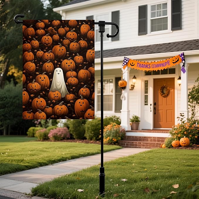 Fall Garden Flags 12x18 Double Sided, Halloween Pumpkin Yard Flags for Outside, Ghost Small Yard Flags for Home Outdoor Decorations