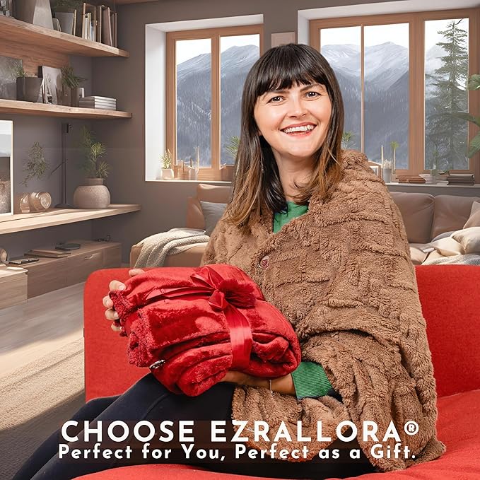 Boho Chic Wearable Blanket -No Sleeves- Lightweight Wrap Shawl - Lap Blanket - Gifts for Grandma - Women's Day Gifts (Jacquard, Velvet Brown)