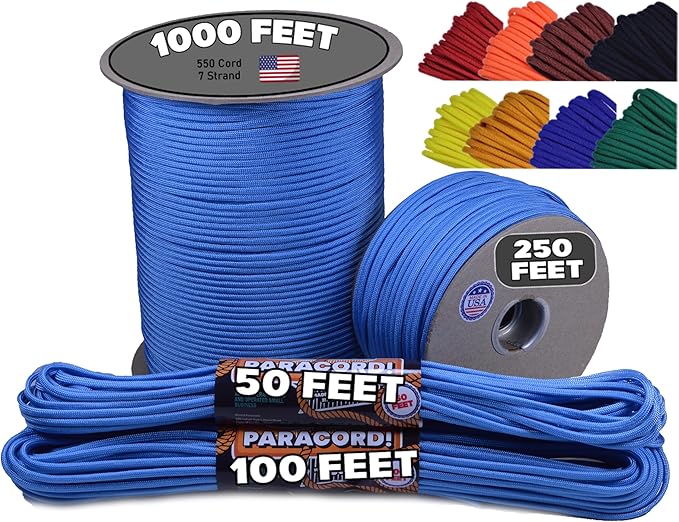 BORED? PARACORD! 550 lb Paracord - Ideal for Crafting, Camping, DIY Projects, Active & Military Outdoors - Strong Survival Rope - Tactical Parachute Cord Type III - Tarheel Blue 100 Feet