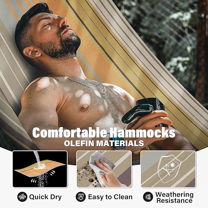 Patio Watcher 13 FT Quick Dry Textilene Hammock - Outdoor Double Hammock - Heavy Duty Hammocks for Outside - 450 lbs Capacity - Coffee