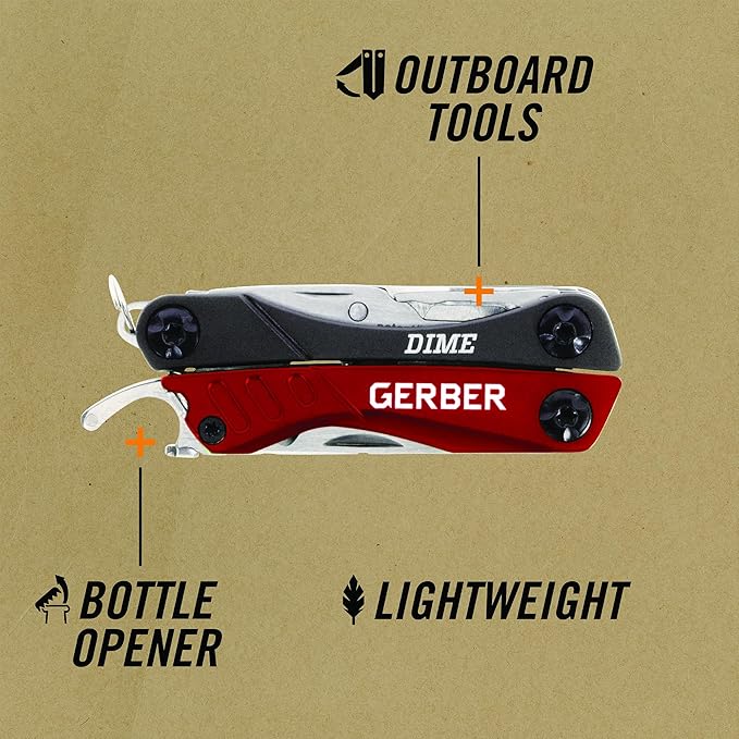 Gerber Gear Dime 12-in-1 Mini EDC Multitool - Needle Nose Pliers, Pocket Knife, Keychain, Bottle Opener - EDC Gear and Equipment, Gifts for Men - Red