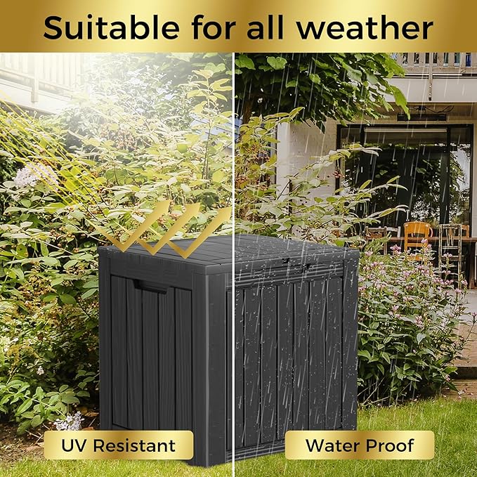 35 Gallon Lockable Resin Deck Box, Waterproof & UV-Resistant Outdoor Storage Box for Outdoor Cushion Storage, Garden Tools & Pool Accessories Storage, Black