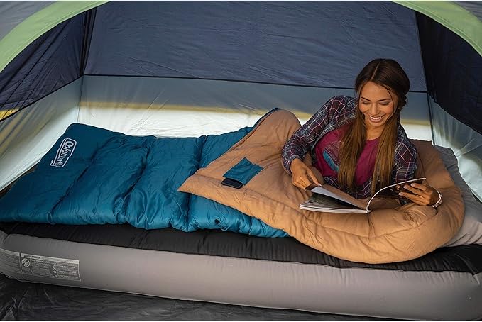 Coleman Brazos 20/30°F Adult Cool-Weather Sleeping Bag with No-Snag Zipper & Stuff Sack, Machine Washable, Great for Camping, Traveling, Guests, & More