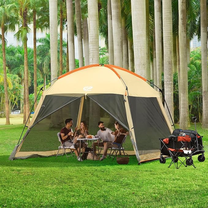 CAMPROS CP Screen House 12 x 12 Ft Screened Mesh Net Wall Canopy Tent Screen Shelter Gazebos for Patios Outdoor Camping Activities - Beige