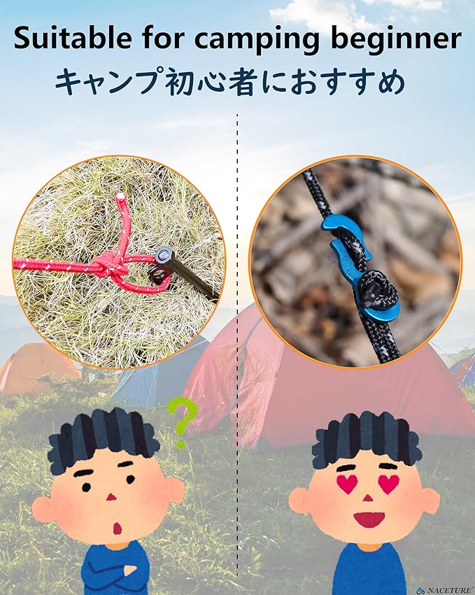 Rope Tensioner Aluminum Alloy Camping Tent Guyline Cord Adjuster Camping of Gear for Camping, Hiking, Backpacking Ultralight Tent Stakes Guy Lines (Blue, 20 Pack)