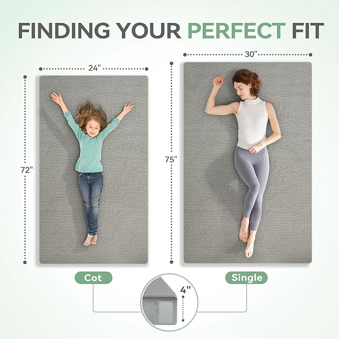 Sinweek Memory Foam Camping Mattress CertiPUR-US Waterproof Portable Roll Up Mattress for Adults Cot Mattress Car Van Sleeping Mat Pad with Carrying Bag