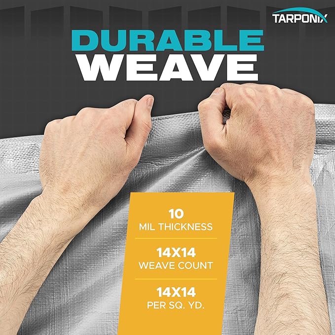 12' x 16' Dual-Sided Heavy-Duty Tarp – 10 Mil Tear-Resistant Silver & Black Cover with Reinforced Edges and Anti-Rust Grommets