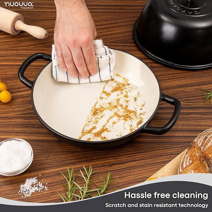 Enamelled Cast Iron Dutch Oven Pot – Dutch Oven For Sourdough Bread Baking – Cast Iron Bread Pot – Black, 6 Quarts, 26cm – by Nuovva