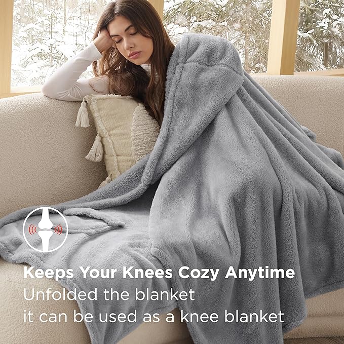 Bedsure Blanket Poncho for Women, Hooded Wearable Fleece Blanket for Adult, Winter Poncho Shawl Wrap Cape as Gifts for Mom