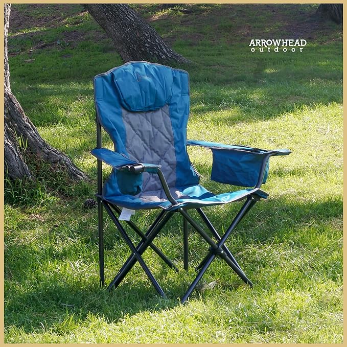 ARROWHEAD OUTDOOR 2-Pack Portable Folding Camping Quad Chair w/ 6-Can Cooler, Cup & Wine Glass Holders, Heavy-Duty Carrying Bag, Padded Armrests, Headrest & Seat, Supports up to 550lbs