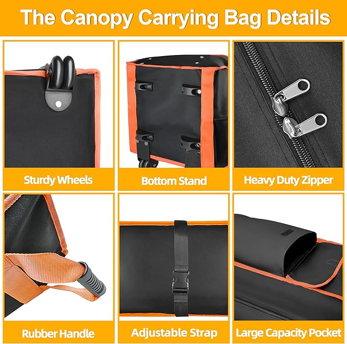 10 x 10 x 66in Canopy Bag Replacement for 10 x 10 Pop Up Canopy Tent with Roller Wheels - Canopy Carrying Bag with Handles - Pop Up Canopy Replacement Parts - 600D Waterproof Oxford Fabric