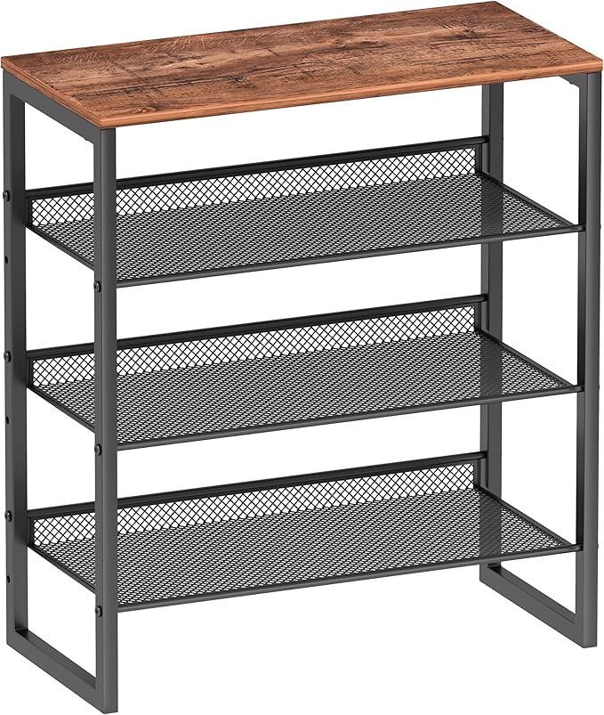Industrial Shoe Rack - Sturdy Steel Entryway Shoe Organizer with Spacious Top - Strong Mesh Shoe Storage Shelves - Adjustable Shoe Stand for Closet Organization (4-Tier)