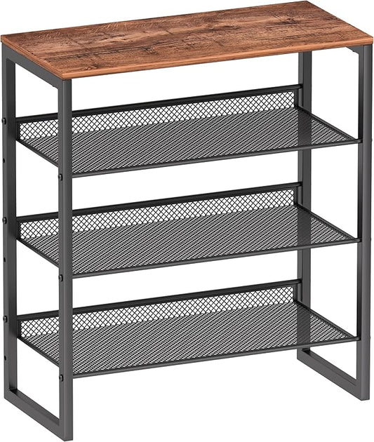 Industrial Shoe Rack - Sturdy Steel Entryway Shoe Organizer with Spacious Top - Strong Mesh Shoe Storage Shelves - Adjustable Shoe Stand for Closet Organization (4-Tier)