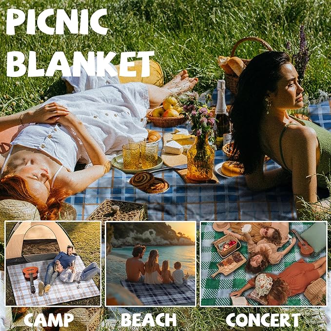 Extra Large Picnic Blankets Lightweight 80x80 Oversized Waterproof Sandproof Outdoor Beach Blanket Camping Grass Mat Vaction Essential Park Accessories Grass Garden Must Have Ground Backyard Supplies