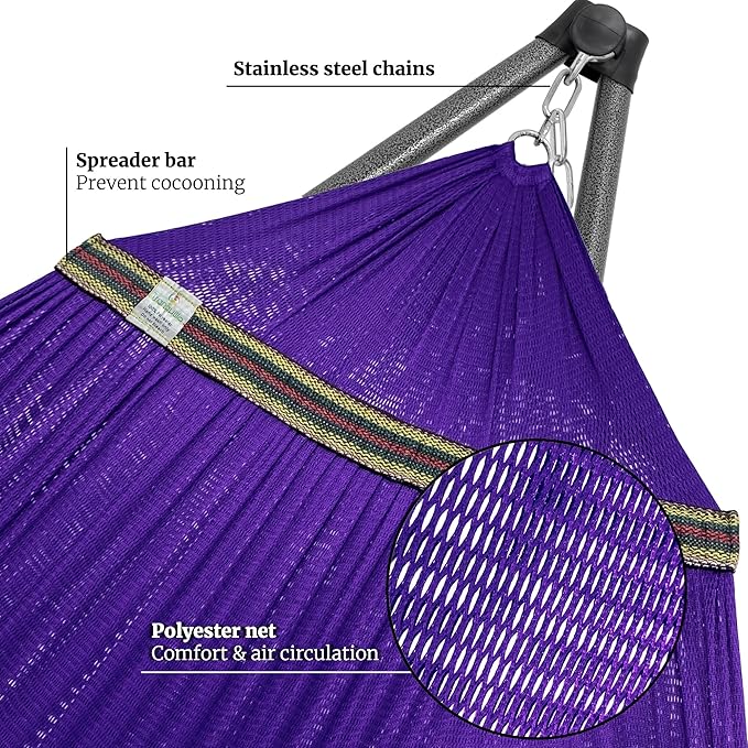 Tranquillo Combo x2 Hammocks with Stand for Outside & Tree Straps, Heavy Duty Hammock with Stand 600lbs for Indoor Outdoor Patio Backyard, x2 Hammocks for 2 Person, Portable Carrying Bags, Purple