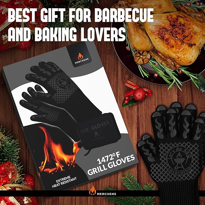 Pro-Series BBQ Gloves - Heat Resistant Grill, Grilling, and Oven Gloves for Culinary Experts - Extreme Fireproof Protection, Silicone Grip, Extra Long Mitts - Indoor & Outdoor - with Protective case