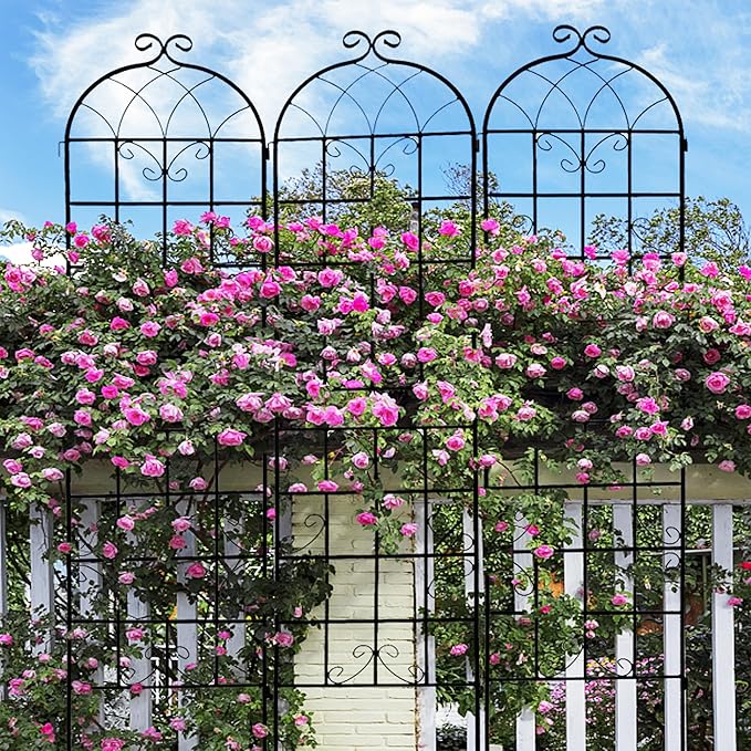 2 Pack Metal Garden Trellis for Climbing Plants 71" x 19.7" Outdoor Fence Rustproof Garden Trellis Support Roses Flower Lawn, Black 6FT