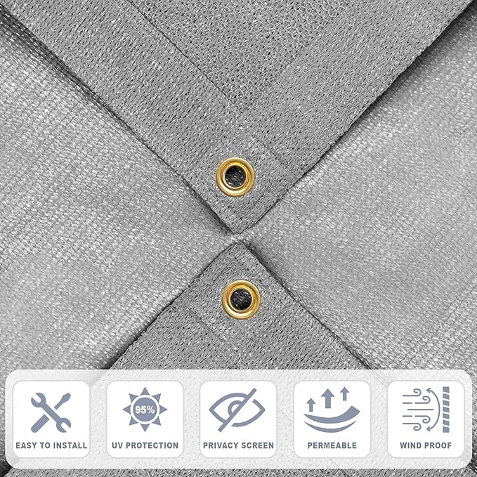 Cool Area Sun Shade Cloth with Grommets 10×23 FT Shade Panel Shade Tarp Screen Fabic for Outdoor Patio Pergola Cover Deck Garden, Silver (Customized)