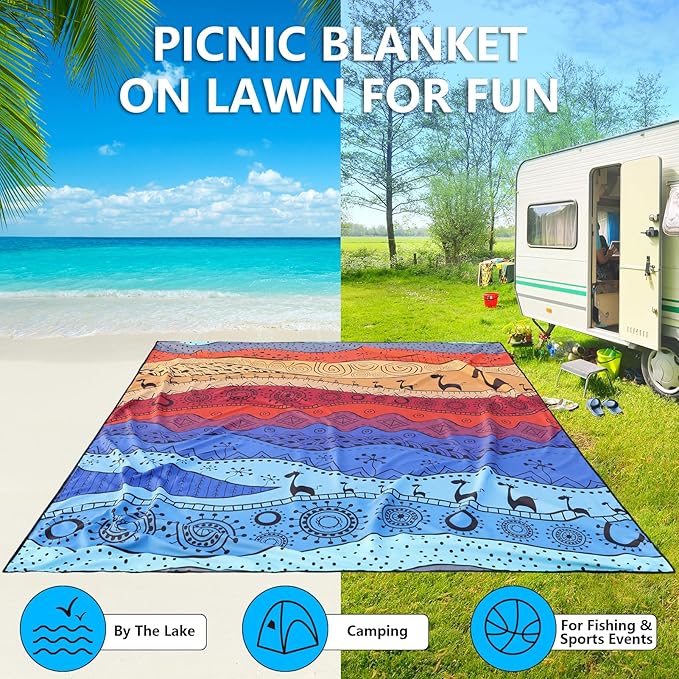 Beach Blanket Waterproof Sandproof Extra Large Beach Mat 79" X 83"/120"x108"for 1-8 Adults Quick Drying Durable Outdoor Picnic Mat for Beach Travel Camping Hiking