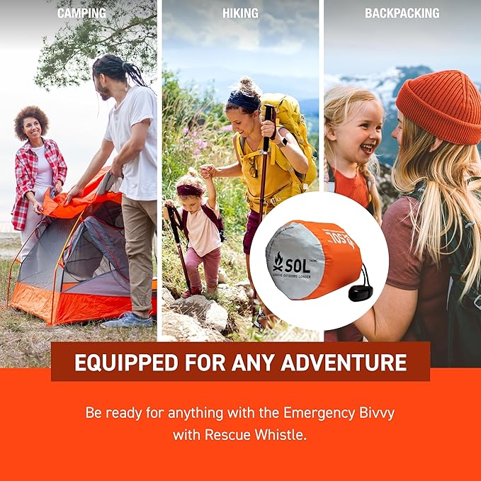 Survive Outdoors Longer 90% Emergency Bivvy - Comes with Survival Whistle & Tinder Paracord Drawstring - Add to Emergency Kit & Hiking Gear - Waterproof, Windproof & Tear-Resistant