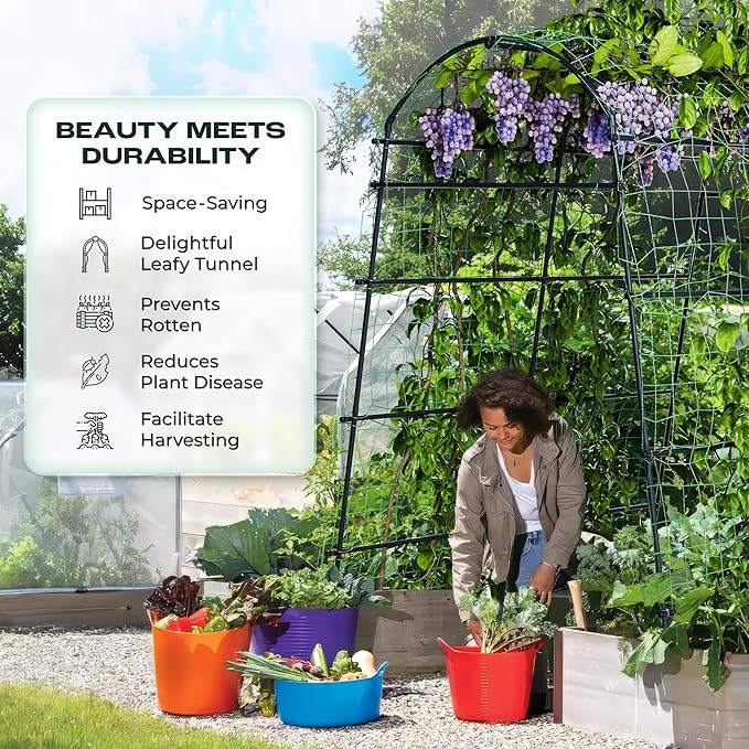 Idzo Garden Arch Trellis, 88in Tall Stainless Steel Tunnel Vegetable Trellis w PE Coating Protect Against Rust, Space-Saving & Durable Cucumber Trellis for Climbing Plants Outdoor, Minimal Maintenance
