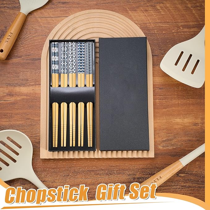 20 Pairs Bamboo Chopsticks Reusable Japanese Style Natural Bamboo Wooden Chopstick Ramen Chop Sticks Case Gift Set 8.8 Inches/ 22.5 cm