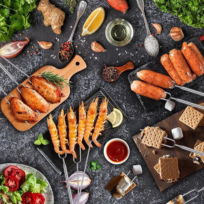 Briout Extendable Stainless Steel Roasting Sticks - Smores Sticks for Fire Pit Long 32 Inch, Smore Skewers Hot Dog Fork Campfire Accessories, Camping Essentials for S'mores - 10 Pack