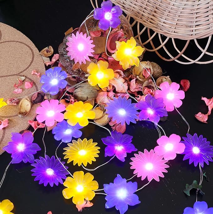 Flower Lights Cute Fairy String Lights Floral Room Decor Night Lights USB Plug in or Battery Power String Lights Indoor Remote Control 8.5ft 20LED
