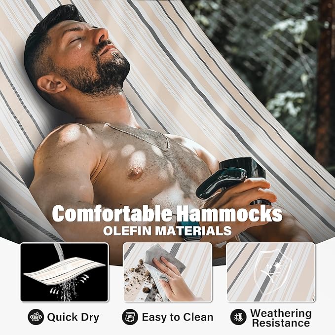 Patio Watcher 13 FT Quick Dry Textilene Hammock - Outdoor Double Hammock - Heavy Duty Hammocks for Outside - 450 lbs Capacity - Beige Black