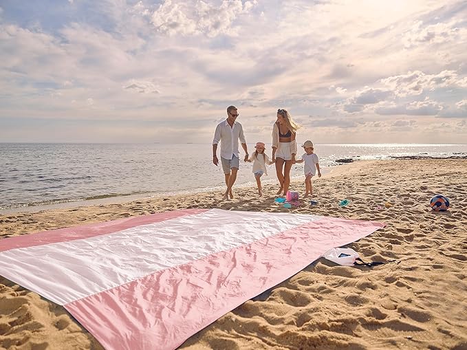 WEKAPO Beach Blanket Sandproof Waterproof, Extra Large Beach Mat, Oversized & Compact Sand Free Mat Quick Drying, Lightweight & Durable with 6 Stakes & 4 Corner Pockets