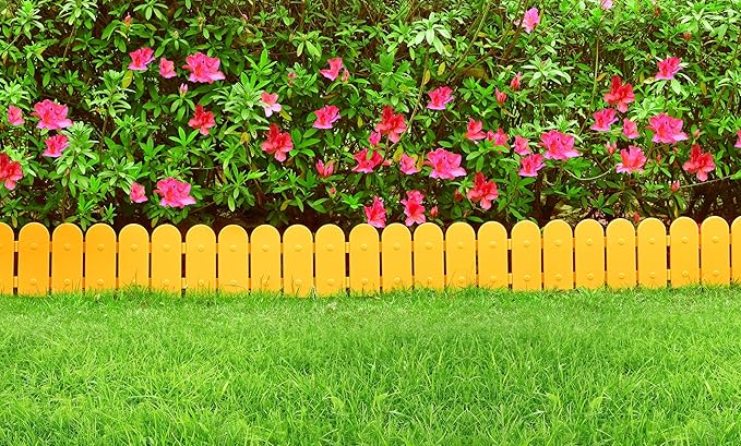 Evelyne Garden Border Edging: Wooden Fence Design - 8pcs Timber Yard Landscaping Fence Liner Lawn Edge Barrier - 10ft Kit of Decorative Lawn Landscape Panels Elements -Landscaping Edging-GMT-10374-C08